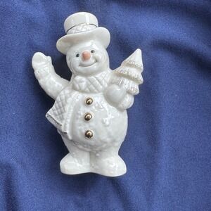 Lenox White &‎ Gold Snowman 24k Gold Accents Holding Tree 4" Christmas Holiday